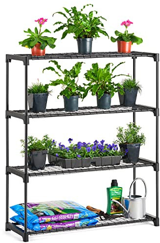 CHRISTOW Greenhouse Staging 4 Tier Garden Shelving Plant Stand Rack Powder Coated Steel (107.5cm x 90cm x 30cm) Single Pack