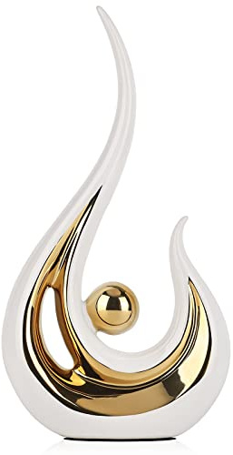 LCCCK White Gold Abstract Figurine Statues for Home Decor – Modern Ceramic Sculpture Accent, Decorative Statues for Living Room, Shelf, TV Stand, Office or Coffee Table Centerpiece Art Decoration