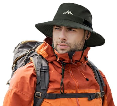 Comhats Wasserdichter Bucket Hat für kleine Köpfe, Outdoor-Hut zum Wandern, Golfen, Safari, Angeln, Wandern - Regenhüte - UPF 50+ Sonnenhut verstellbar, faltbar, Winddicht Armygrün M