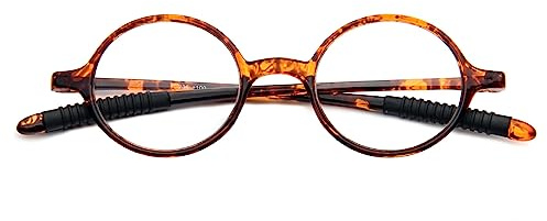 KoKoBin Lunettes de lecture rétro Hommes et femmes rondes Aide à la lecture Aide à la vision Lunettes TR90 à monture complète (Léopard, 1.5, diopters)