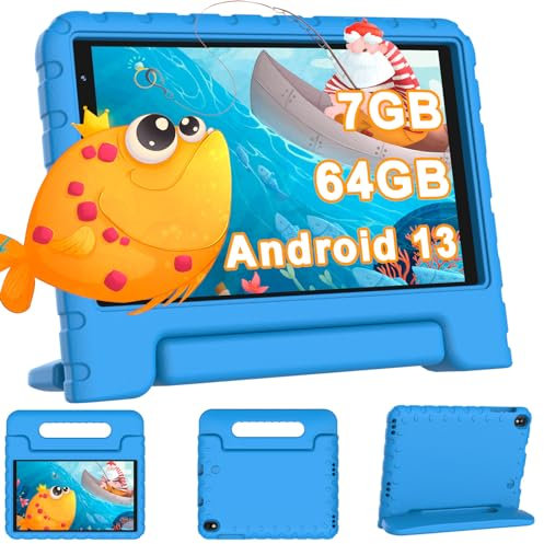 YESTEL Tablet para Niños 8 Pulgadas con Wi-Fi 6, 7GB RAM + 64GB ROM (1TB TF), GPS, 1280 * 800 HD con BT5.0, Control Parental, 5MP + 2MP, Android Tablet Infantil con Funda EVA Shockproof, Azul