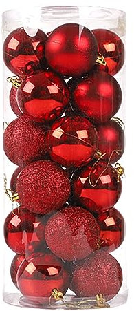 Susenstone Lot de 24 Boules de Noel Décorations pour Arbres de Noël Boules Sapin de Noel en Or Rouge, adaptées à l'intérieur et à l'extérieur,Pendentifs pour Sapin de Noël