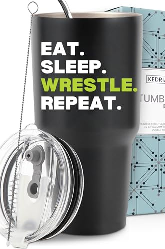 Funny Wrestling Tumbler 30oz, Eat Sleep Wrestle Repeat, Unique Presents for Wrestling Lovers and Fans, Coaches Gifts for Men, Ideal Present Picks for Birthday, Father's Day, Christmas, Gift Ready