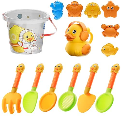 CLIUNT Sandspielzeug Set, 14 Stück Strandspielzeug für Kinder, mit Eimer, Gießkanne, Schaufeln, Sandformen, für Jungen und Mädchen