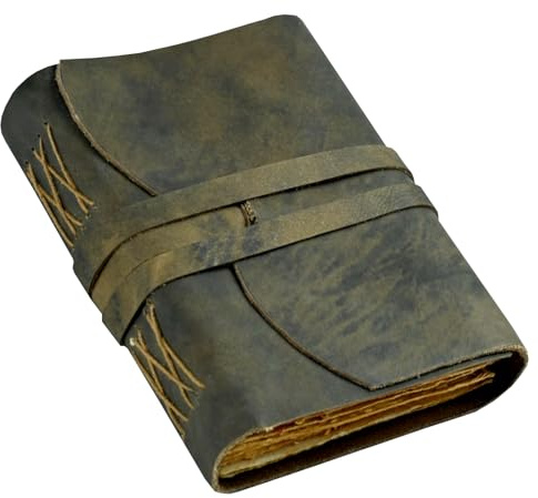 Saify hantverk vintage läderdagbok – 200 handgjorda Deckle Edge papper – läderbundet för kvinnor män – bunden stängning – bok med skuggor – italiensk brun – 17,8 x 12,7 cm (dagbok med bunden)