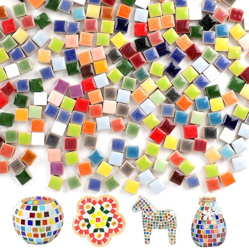 Tutamaz Quadratische Keramik-Mosaikfliesen 500er Set, Mosaiksteine zum Basteln DIY-Mosaik-Projekte Kleine Mosaikfliesen für Badezimmer, Küche, Heimdekoration, DIY Vasen, Tassen, Garten Dekoration
