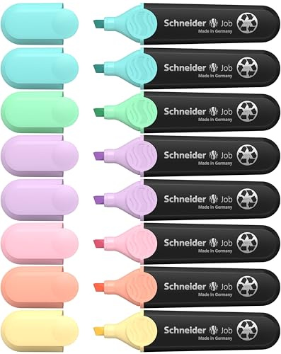 Schneider Job 150 Pastell Textmarker (aus recyceltem Kunststoff, ausgezeichnet mit Der blaue Engel) 8er Etui sortiert