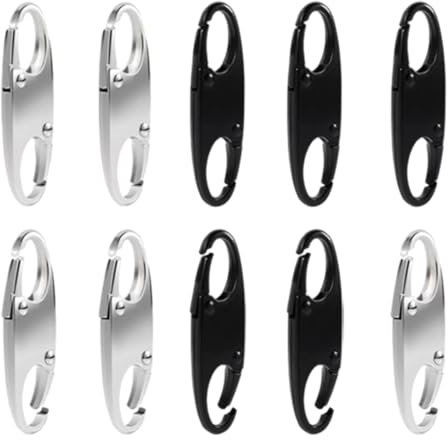 Lot de 10 Fermetures Éclair en Métal, Petits Mousquetons à Double Ouverture Tirette Fermeture Éclair Remplacement Antivol, Zipper Clip Theft Deterrent pour Bagages, Valise, Sacs à Dos, Noir et argenté