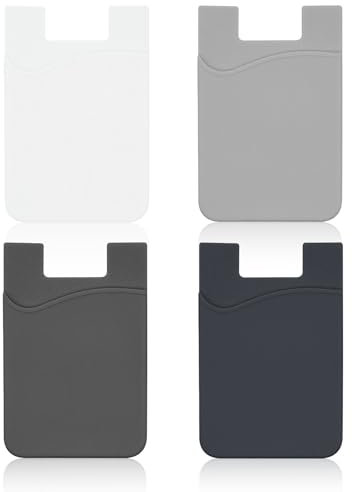4Pack Adhesive Phone Card Holder Phone Card Holder Stick on,Silicone Self Adhesive Card Holders for Back of Phone,Phone Wallet Stick on for Cell Phone,for Credit Card (Black white grey Light gray)