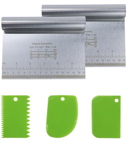 2 spatole per pasta in acciaio inox con scala di misurazione, raschietto per pasta con 3 spatole verdi piccolo, pala per verdure, pane, pizza, torte (argento)
