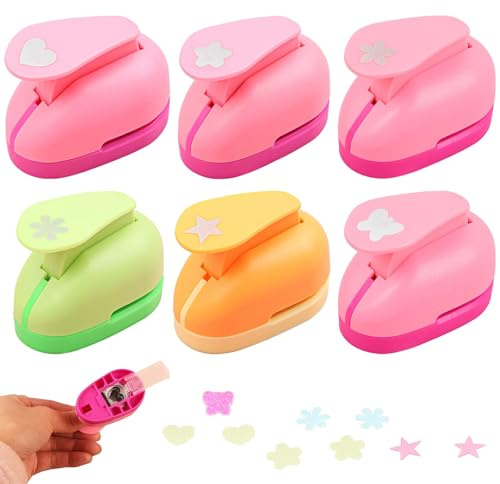 Set of 6 punches: 16 mm motif punch set, paper punch, mini hole punch, flower motif, colourful motif punch, punch for children, DIY scrapbook, photo album, craft
