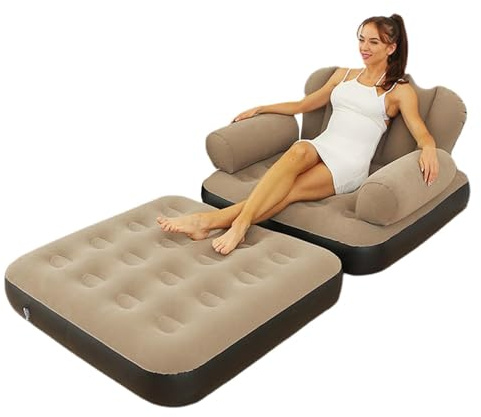 Sofá inflable 5 en 1, sofá de salón en forma de L con reposabrazos ajustable, cama inflable portátil para exteriores y sillón reclinable para adultos, muebles plegables ligeros para camping, playa