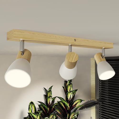 zenlavia LED Deckenstrahler 3-flammig E14, Deckenlampe aus Holz im Retro Design, Schwenkbare Spots für Küche, Schlafzimmer, Flur, Esszimmer, Ohne Leuchtmittel, max. 3×40W