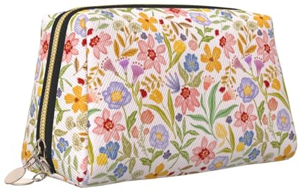 icolor stor lädersminkväska – vattentät resesminkväska med fack – kvinnlig bärbar necessär med dragkedja och blommönster sminkväska, blommor, Klassisk