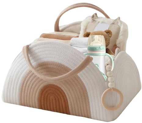 WIYETY Panier d'organisation de table à langer pour bébé : organisateur de couches en coton tissé avec poignées, organisateur de sac à langer pratique, panier de rangement polyvalent bébé pour la