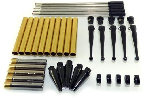 Wzxksoac Juego de 5 BolíGrafos Finos de Lujo para Torneado de Madera, Acabado Cromado Negro, Mecanismo Giratorio.