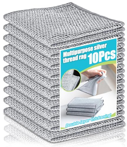 Baiyouli 10 Pièces Chiffon de Nettoyage en métal Chiffons à Vaisselle en Fil métallique Double Couche, sans Rayure pour Vaisselle & Cuisine, 20x20 cm