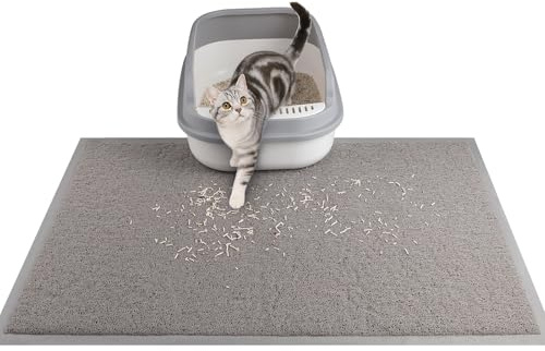 ondware Cat Litter Mat 90 x 60 cm, Waterproof Non-Slip, Grey | High-density litter trapping mesh, soft PVC, paw-friendly, washable, easy rinse clean, litter box floor protection