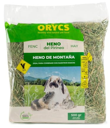 ORYCS Foin de Montagne pour Lapins, Cochons d'Inde, Chinchillas, 100% Naturel, Heno Del Pirineo, Riche en Fibres 36%, 500g