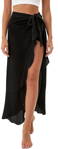 Sarongs for Women Beachwear Tie Side Sarong Wrap Skirt High Split Beach Cover Up Bikini Swimsuit Cover Ups for Women Beach Wrap Skirt UK Black