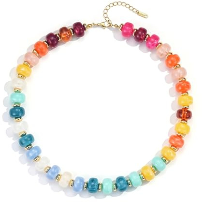 SIXDUTON Färgglada pärlhalsband för kvinnor flickor, uttalande kedja stora pärlor kort choker halsband för kvinnor, justerbar boho sommar kedja smycken presenter till strand vardag