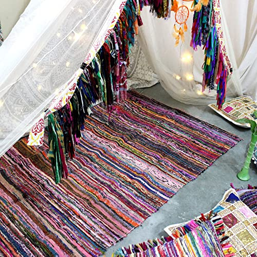 Alfombra de retales reciclados hecha a mano - Chindi - Multicolor - 150 x 90 cm