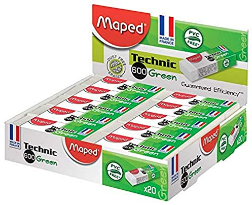 MAPED Gomme Technic 600 Green - Fabriquée en France - Boite de 20