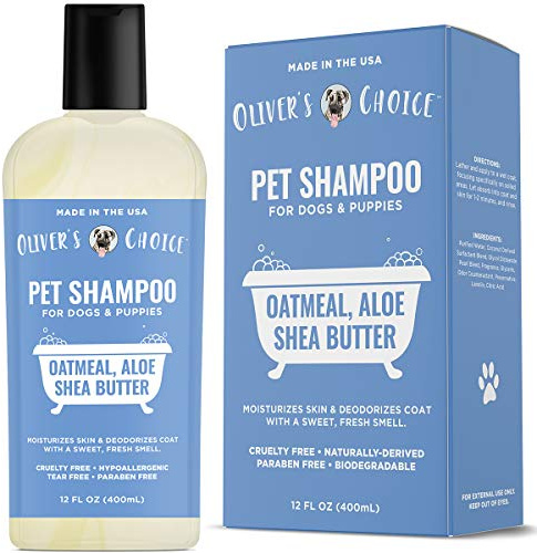 OLIVER'S CHOICE Dog Shampoo with Oatmeal, Aloe & Shea Butter – Deodorizing Puppy Shampoo for Smelly Dogs, Itchy Skin Relief, Paraben-Free, Biodegradable, Cruelty Free – 14 fl. oz
