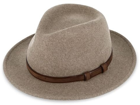 fiebig Lewis Fedora ullfilt hatt | Crushable & Waterproof filthatt med justerbar innerrem & läderuppsättning | Utomhushatt tillverkad i Europa