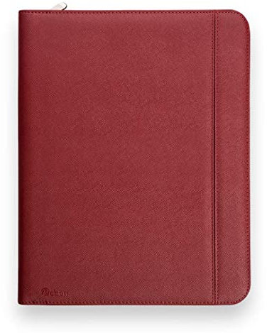 Vebon® Schreibmappe A4 groß Rom I Doppel Reißverschluss + Klemmbrett I Konferenzmappe + Laptoptasche I extra Stauraum I Schwarz Kunstleder (Kirschrot)