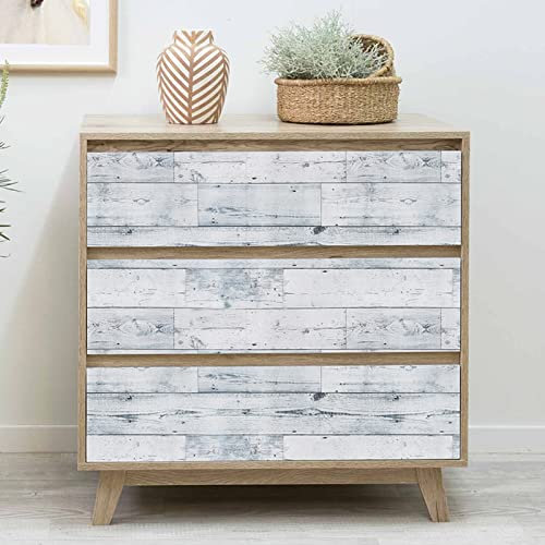 JOLIHOME Holzpaneel-Effekt Selbstklebende Tapete Abziehbares und Klebendes Kontaktpapier Abnehmbare Weiße und Blaue Selbstklebende Vinylfolie Rollen für Schränke Badezimmer 44.5x500cm