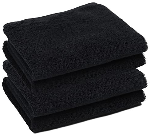 PERFEHAIR Schwarze Handtücher (4er-Pack, 40,6 x 68,8 cm) - Friseur-Handtuch aus Baumwolle für Fitnessstudio, Badezimmer, Friseursalon, weich und saugfähig