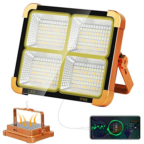 JinsenTGG 100W LED Rechargeable Work Light, Solar Portable Floodlight with 12500mAh Battery Led Construction Spotlight, Four Mode for Solar Emergency Floodlight for Camping, Car Repairing, Hiking