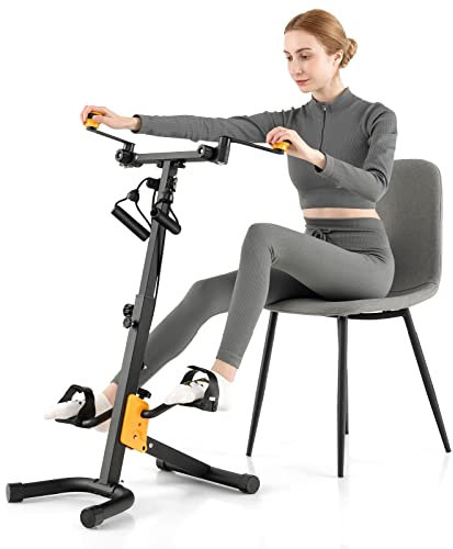 GYMAX Trainingsgerät klappbar, Physiotherapie-Heimtrainer mit verstellbarer Höhe, Handgriff & Widerstand, Ganzkörpertrainer für Hand, Arm, Knie & Beine für Senioren Schwarz + Gelb