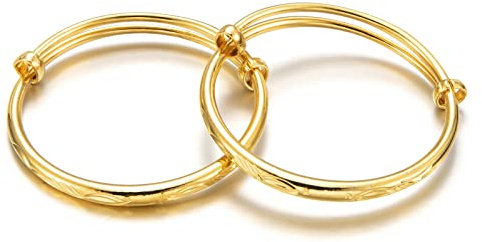 Ethlyn Gold Plated Adjustable Bangles Bracelets for little Girls Boys Toddlers Infant Jewelry Christmas Birthday Gifts for baby 2pcs/lot