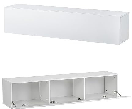 Baroni Home Mobile per Tv Sospeso con 3 Cassetti, Foro per Passaggio Cavi in MDF, Consolle Porta TV per Camera da Letto, Salotto, Cucina, Bianco, 140x33x30 cm