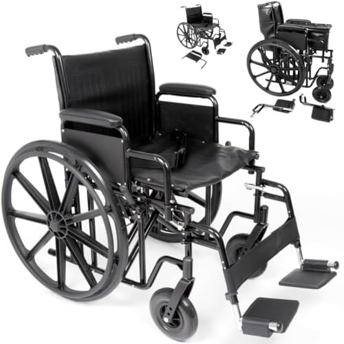 U-GO Atlas Bariatric Steel Self Propelled Wheelchair, Folding Wheelchairs for Adults, Mobility Aid, Heavy Duty Travel Transport Wheelchair with Extra Wide Seat (24)