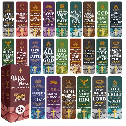 Only Zest 96 Bible Bookmark Pack with Bible Verses – Multiple Designs – Inspirational Christian Bookmarks for Women & Men – Bible Book Markers for Classroom, Bible Study, Church Supplies