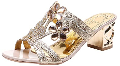 Mules pour Femme Talons Sandales d’Été à Strass Compensées Chaussures de Plage et Loisirs Confortables et Élégantes