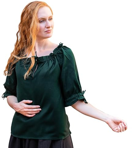 Leonardo Carbone® Damblus vera | axelfri | snörning | karneval, halloween, cosplay, LARP, medeltida blus, tunika, kostym, festival, evenemang | 100 % bomull, Grön, 3XL