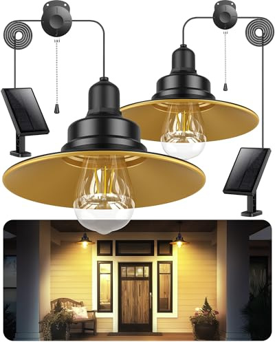 FabStyl 2 Lámpara Solar Interiorinterior Colgantes, IP65 Impermeable con Interruptor de Tirón Lampara Solar Exterior, Iluminación para Jardín, Terraza, Balcón, Pabellón
