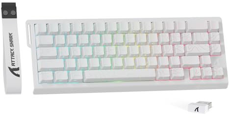 MAMBASNAKE X Attack Shark X68PRO HE 8KHz Rapid Trigger Wireless Gaming-Tastatur,BT/2.4G/Kabel,0,01mm RT-Genauigkeit Magnetischer Schalter,Einstellbarer Betätigung,5000mAh,RGB,für PC/Mac-Weiß Konturen