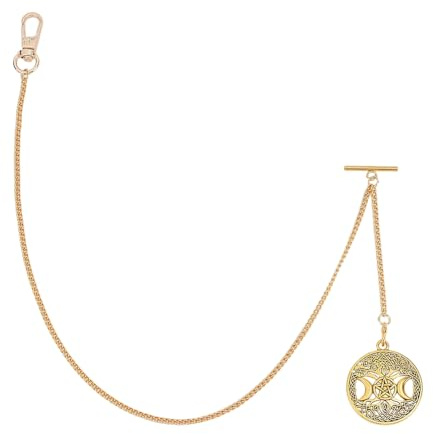 PH PandaHall Cadena de reloj de bolsillo de 19.5 pulgadas, cadena de chaleco, reloj de bolsillo, barra en T, cadenas de eslabones de bolsillo para hombre, estilo vintage, cadenas de diosa de luna