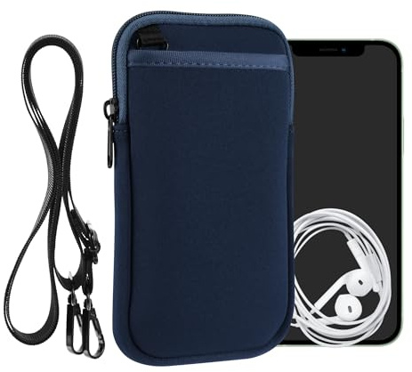 kwmobile Custodia Neoprene con Zip per Smartphone XXL - 7 - Portacellulare a Tracolla - Porta Cellulare da Collo Universale - Blu Marino