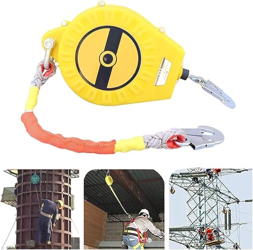 Cuerda de Salvamento autorretráctil con amortiguación de Impactos y Doble Bloqueo para protección contra caídas, Cable de 7 m, Carga máxima de 150 kg, para Seguridad en techos y construcción (3 m)