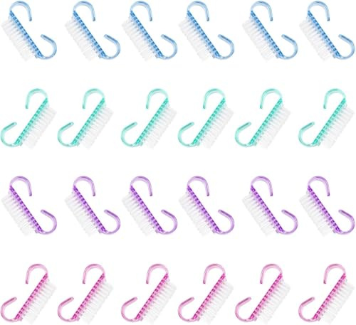 24 cepillos de uñas para la limpieza de las uñas, cepillo pequeño de limpieza de uñas de plástico STNRST-IN con mango, mini cepillo portátil para manicura de uñas para el hogar y el salón de jardín