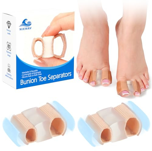 NIXWAV 2-Pack Bunion Toe Separators for Overlapping Toes, 3-Point Support Gel Toe Spacers with 2 Fabric Lining Loops for Toe Protectors, Bunion Corrector for Women Men Big Toe (L)