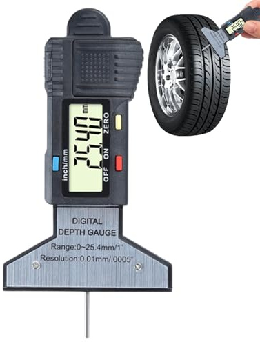Misuratore di profondità del profilo, misuratore di profondità degli pneumatici, tester digitale LCD con molla di ritorno, precisione 0,01 mm, per camion e automobilisti