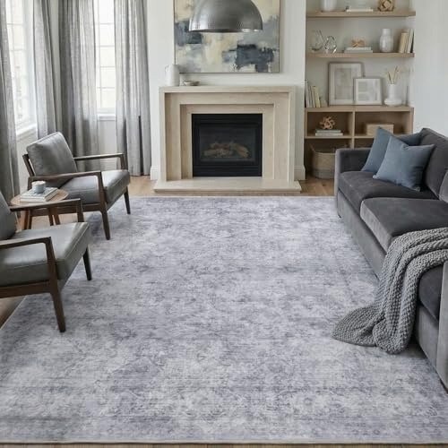 8x10 Area Rugs for Living Room, Large Vintage Machine Washable Rugs, Grey