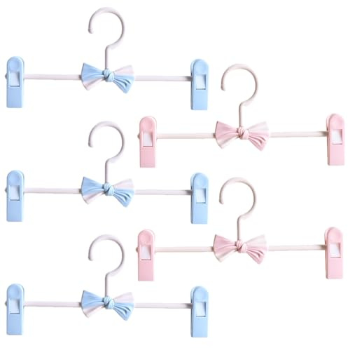 BAZEITFLOW Perchas Retráctil Diseño Plástico Antideslizantes en Resistente de Ajustables y Pack 5 Unidades Rosa y Azul para Pantalones Niños y Adultos, Uso Doméstico